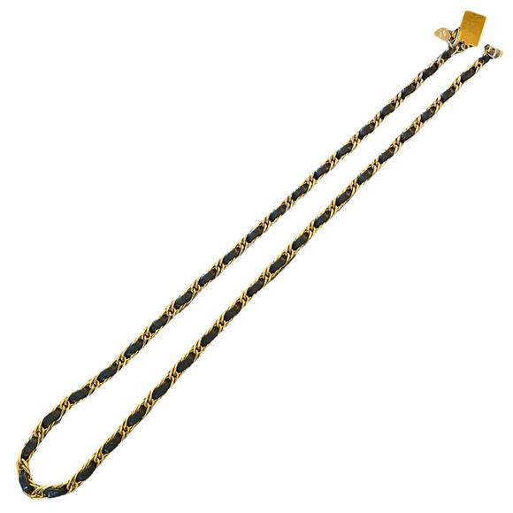 Morris Moskowitz Vintage Gold Chain Navy Blue Leather Hook Belt 39.5" - Picture 6 of 7